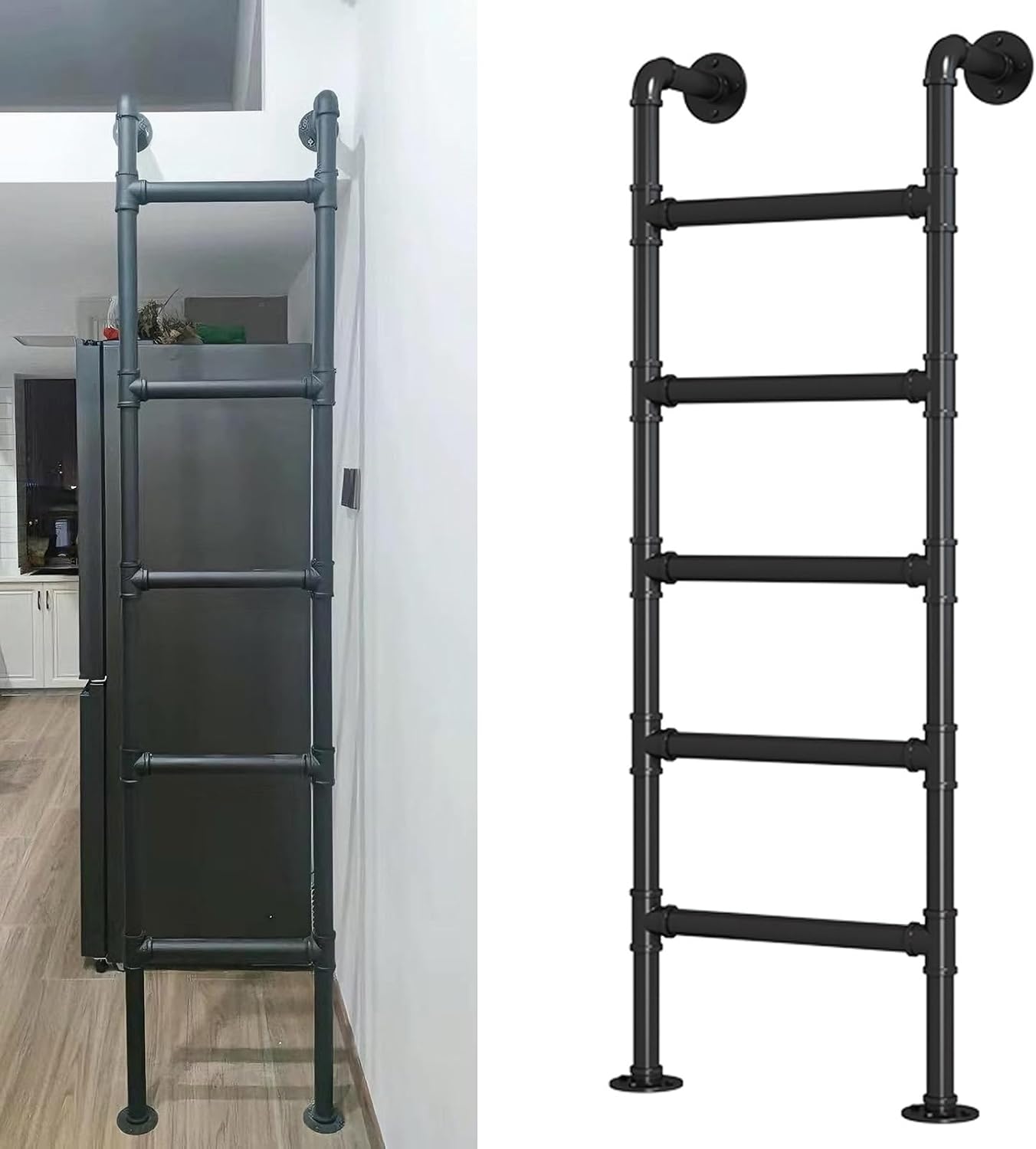 Wall Mounted Metal Loft Ladder 53in Step Ladder for RV Attic Bunk Beds Egress Window Well Basement Lofts Dorms & Home Sturdy & Space Saving Design