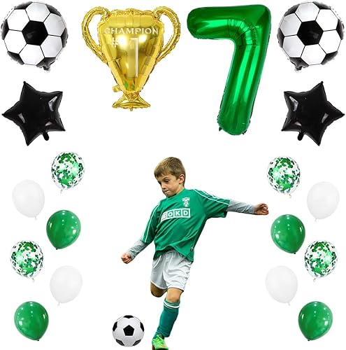 Miniatura 2 de Globos de fútbol de 7 cumpleaños, globos de fiesta de fútbol, globo de trofeo de campeonato, globo verde oscuro con el número 7 para fiesta de