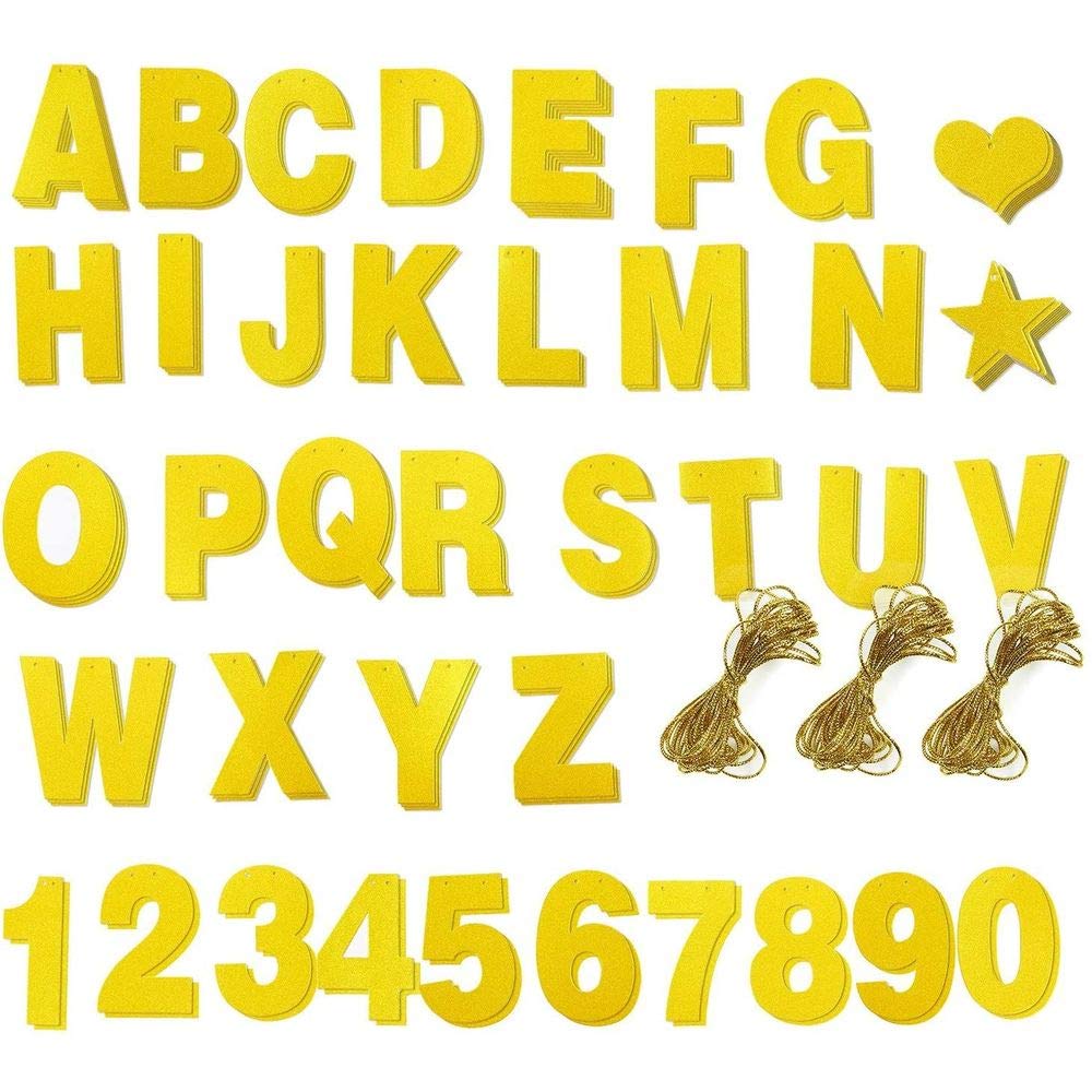 Amazon Com Custom Banner Kit 121pcs Banner Letters With Numbers And Symbols Gold Glitter Diy Letter Banner For Birthday Wedding Party Decoration