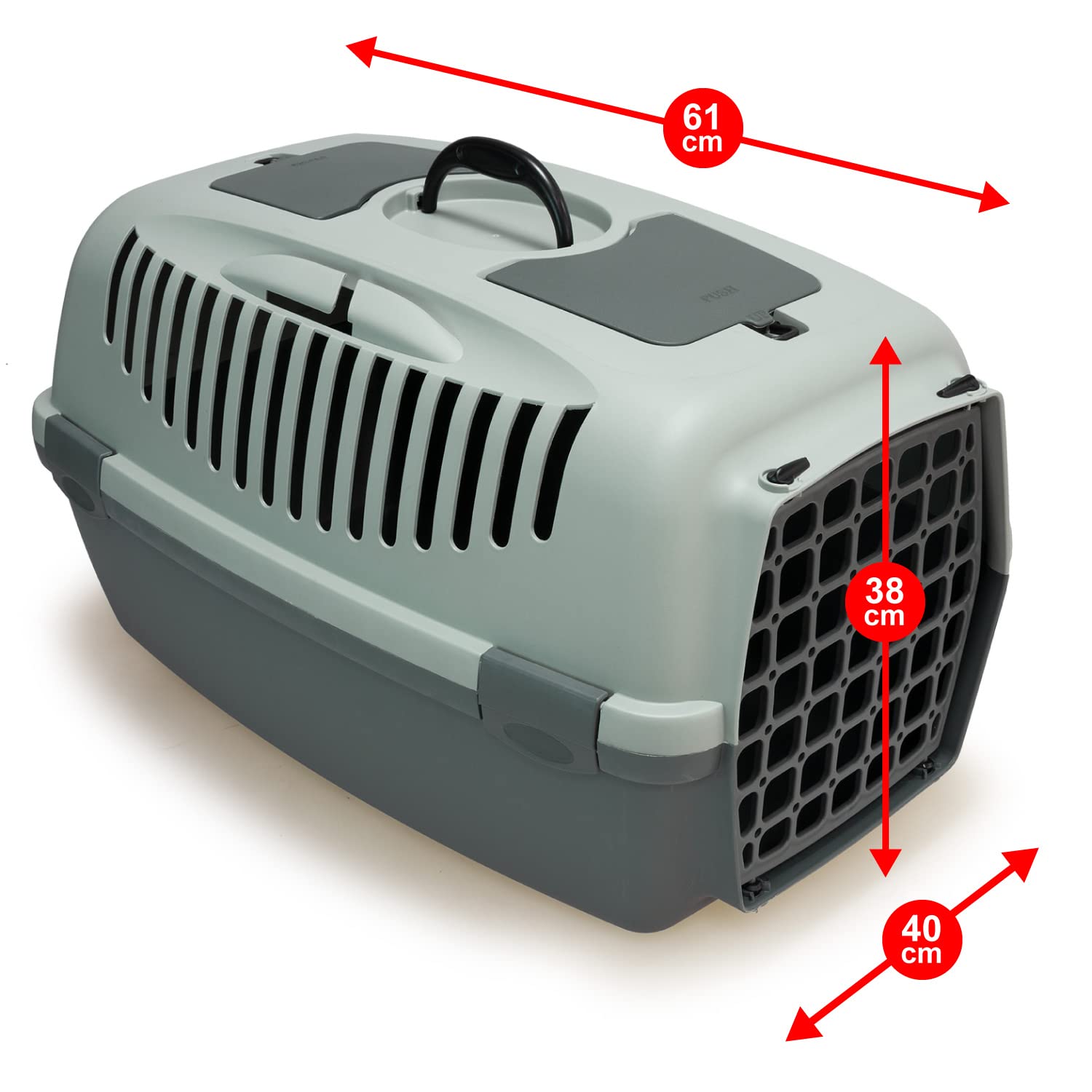 Arquivet Ecoline Trasportino in plastica riciclata per animali domestici - 61 x 40 x 38 cm - con almeno il 90% in plastica riciclata - rigida per cani e gatti con ventilazione, Foggy Green, Grande