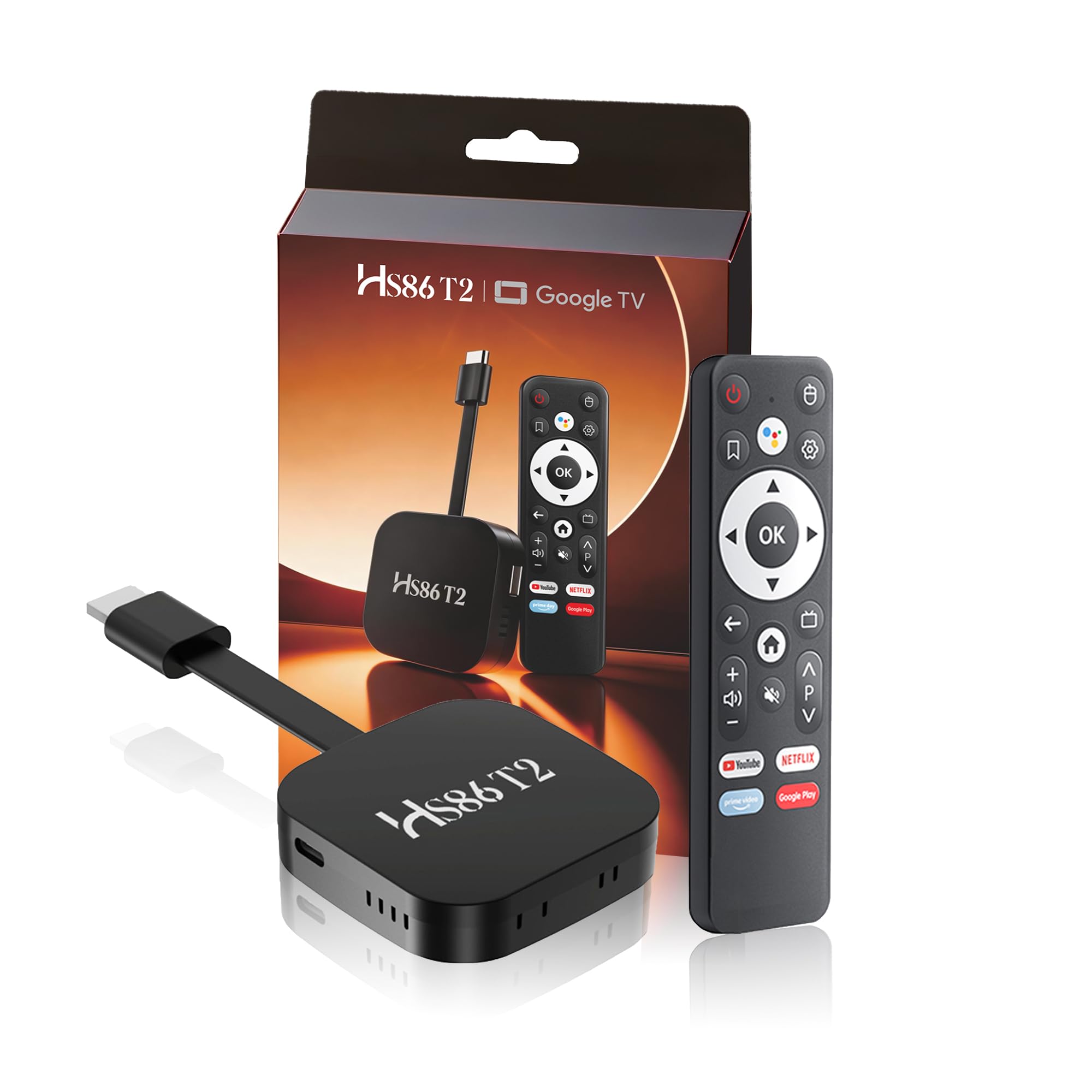 GREVA TV Stick Android 4K Ultra HD Streaming Appareil Dernier Android 14.0 TV Stick Box 2GB 16GB T2 - Black