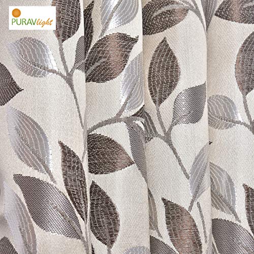 Image of Purav Light Jacquard Curtains Set of 3 Piece 7 Feet Long for Window & Living /Bedroom, Room Darkening Jute Polyester Weaved Parda, 3PC (Door - 7 Feet,Brown)