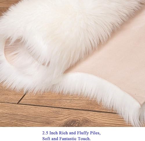 Miniatura 6 de HEBE Alfombra de piel de oveja blanca de 2 x 3 pies suave piel de oveja sintética funda de sofá alfombra lanuda para dormitorio suelo sofá sala de