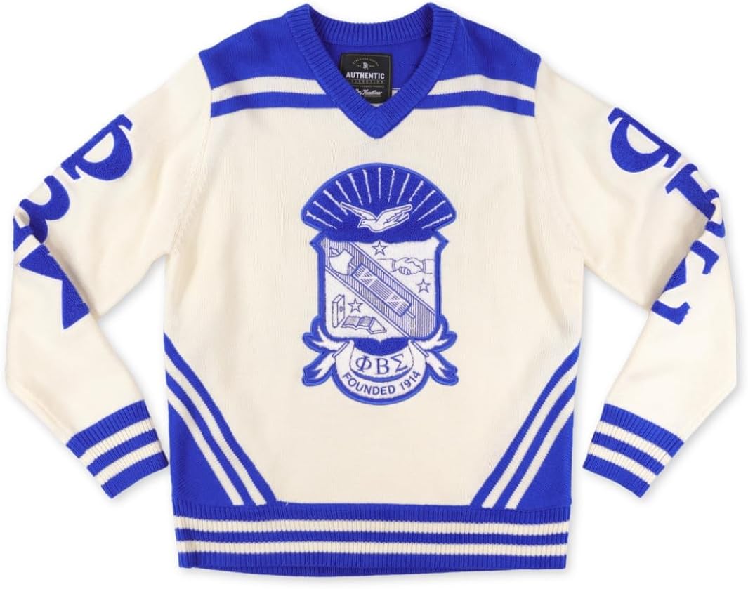 Big Boy Phi Beta/Β Sigma Divine 9 S5 V-Neck Sweater [Ivory White] - ID#73797-92-32-0-0