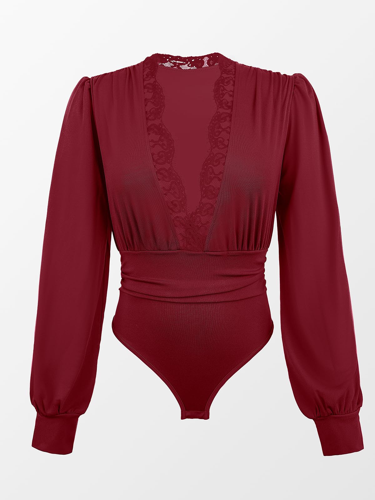 CUPSHE Body en dentelle pour femme avec col en V plongeant et manches longues