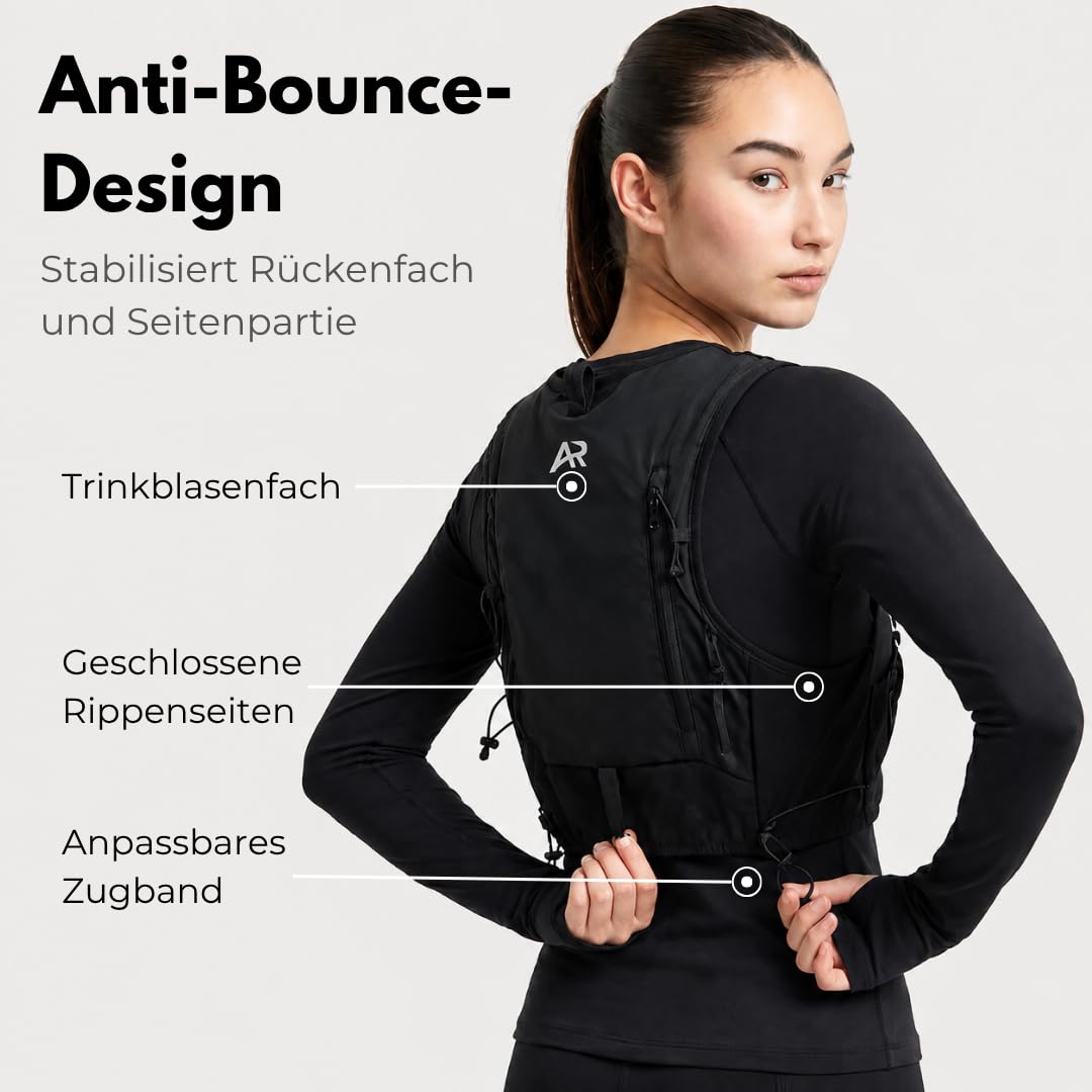Laufweste für Damen & Herren mit Licht, SOS-Funktion GPS & Trinkflasche | ultraleichte Trinkweste 500 ml | Laufrucksack & Trinkrucksack zum Laufen | Running Vest Joggen & Trailrunning