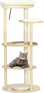PawHut 49" Cat Tree Multi-Level Kitty Tower with Scratching Post, Cat Bed, Perch, Cushion, Anti-toppling Device, Oak