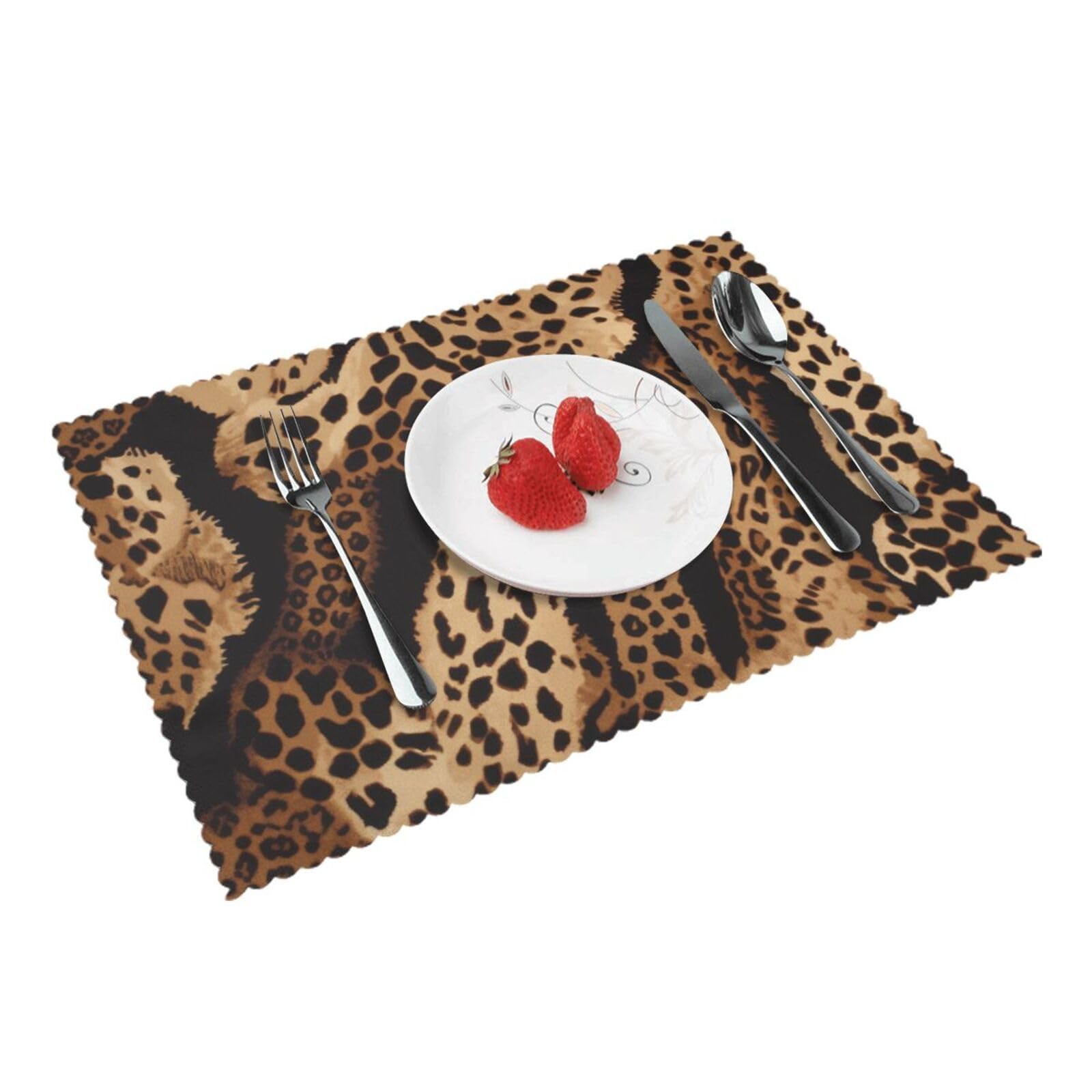 Leopard Pattern Printed Placemat Heat Resistant Place Mats Set of 4 PCS Washable Kitchen Table Mats, 12x18 Inch