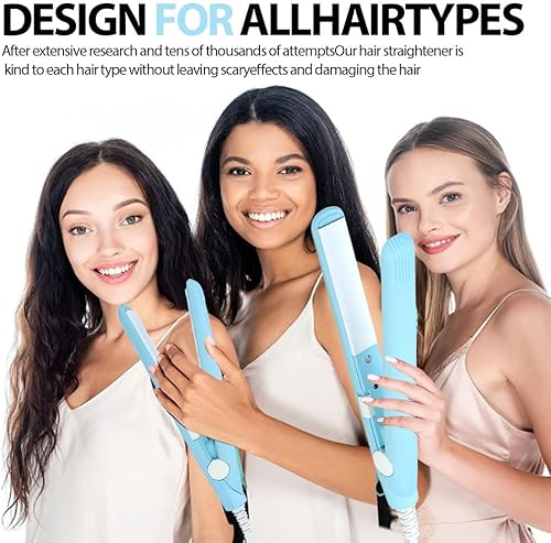 Miniatura 6 de Jonlaki Mini alisador y rizador de pelo 2 en 1, rizador de calor con placa de turmalina de cerámica, rizador de calor con placa de turmalina de