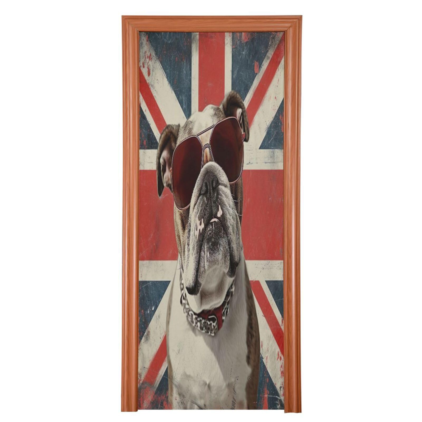 FLildon Sunglasses Bulldog British Flag Door Cover Decoration, Party Accessory Porch Decor for Festive Ornament Room Door Covers 35 x 79 Inch