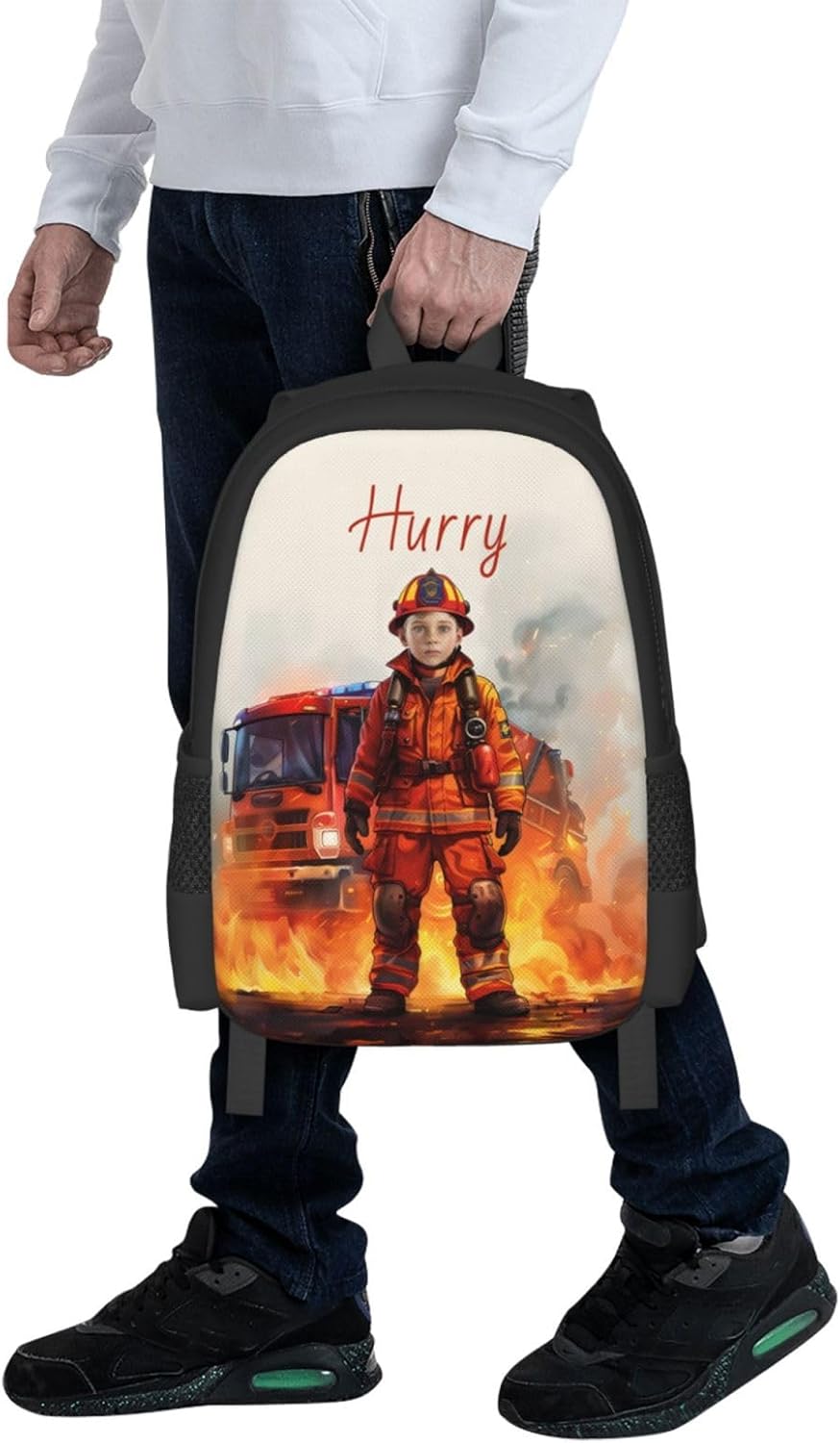 Custom Firefighter Backpack, Personalized Backpack with Text Name Photo, Customized Large Capacity Casual Fashion Backpack for Hiking Camping Picnic Travel - Image 6