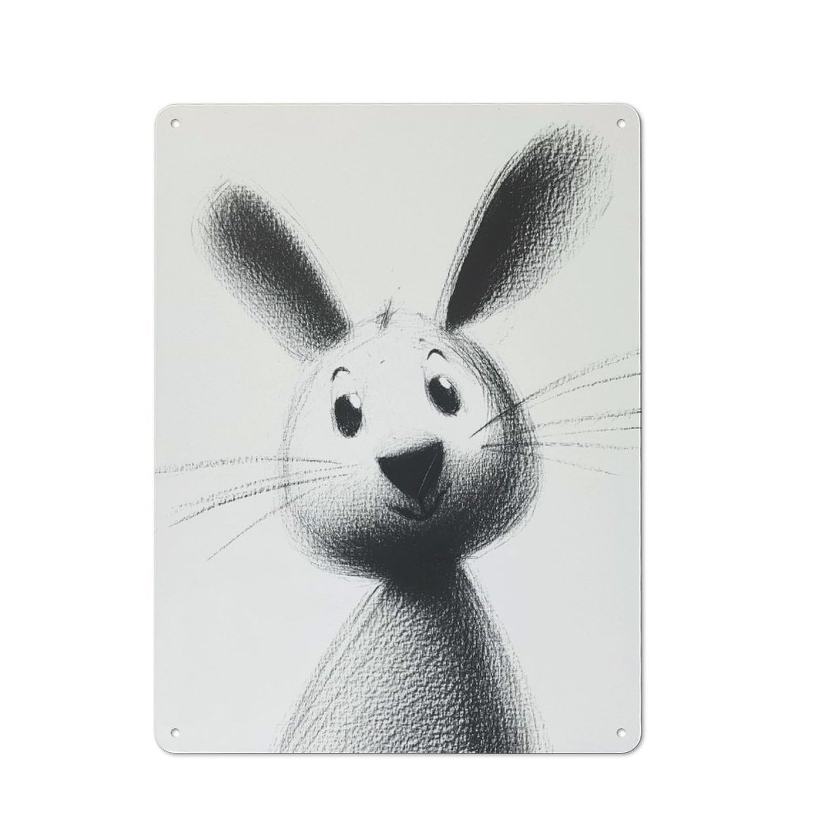 Junmoney Style-5 Urban Metal Wall Art Sign 40X30cm Featuring Cute Bunny Illustration, Studio Wall Art For Modern Home, Workshop, Office Or Cafe