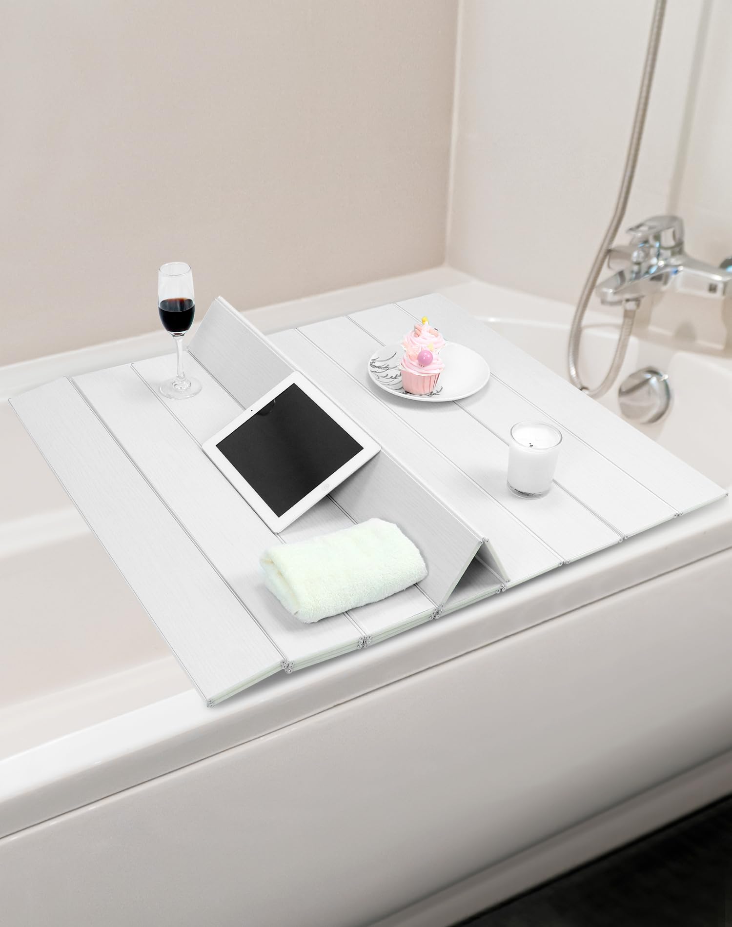 QWORK® Estante de Baño Plegable, Tabla de Baño de PVC para Baño y SPA - 170 x 75 cm x 0,7 cm - Blanco