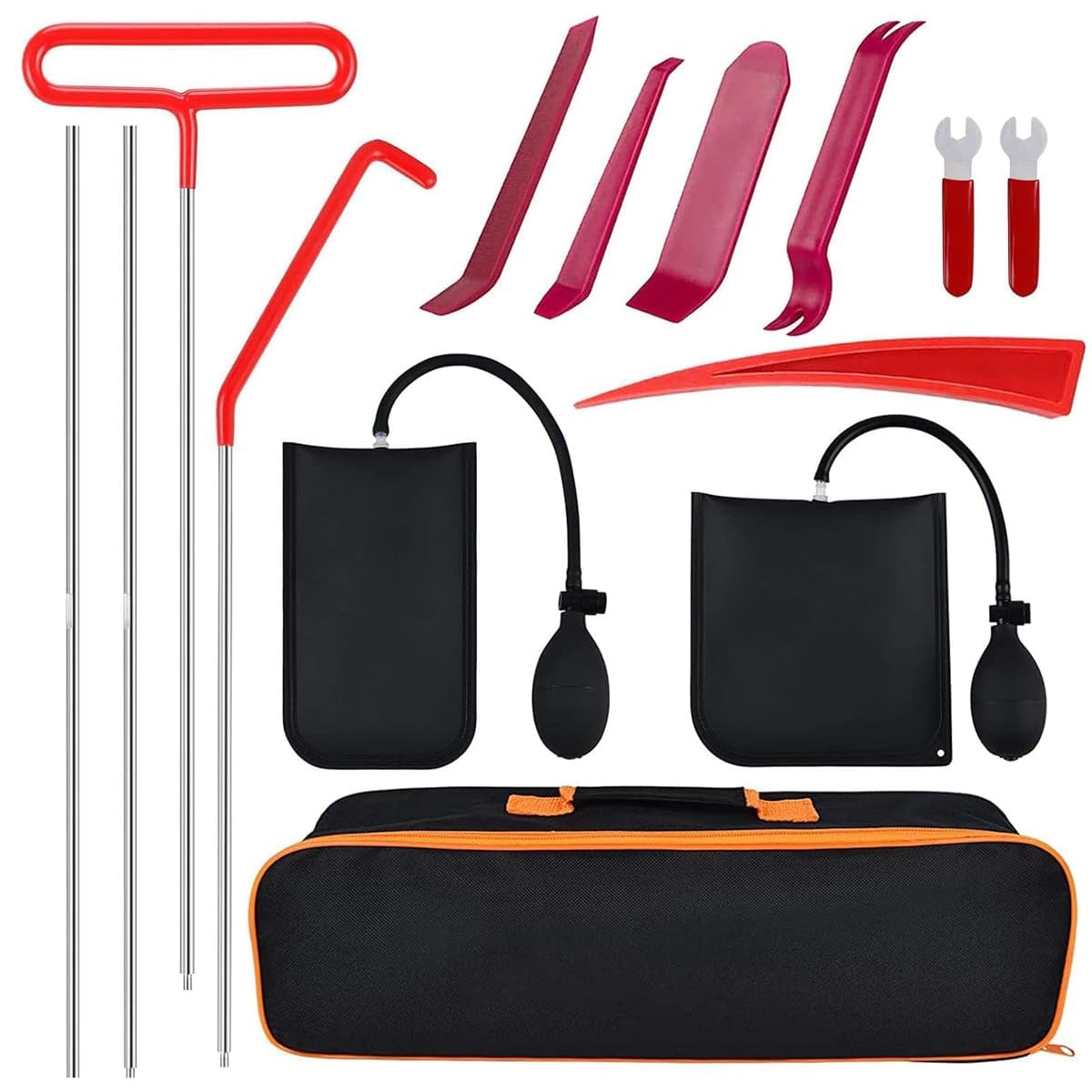 VENEKETY 67" Stainless Steel Wheel Pin Puller Set With Trim Removal Tools, Heavy-Duty Chrome-Plated Long Reach J-Hook, Premium Auto Repair Kit, Canvas Tool Bag for Easy Storage