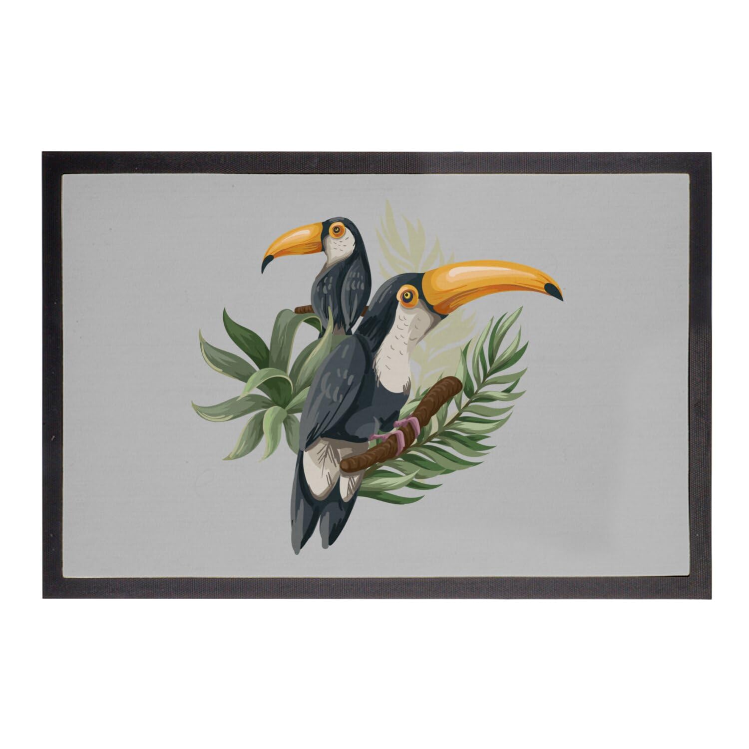 Paillasson Gris Tapis Entrée Toucan Oiseau Arbre Tropical 75x50