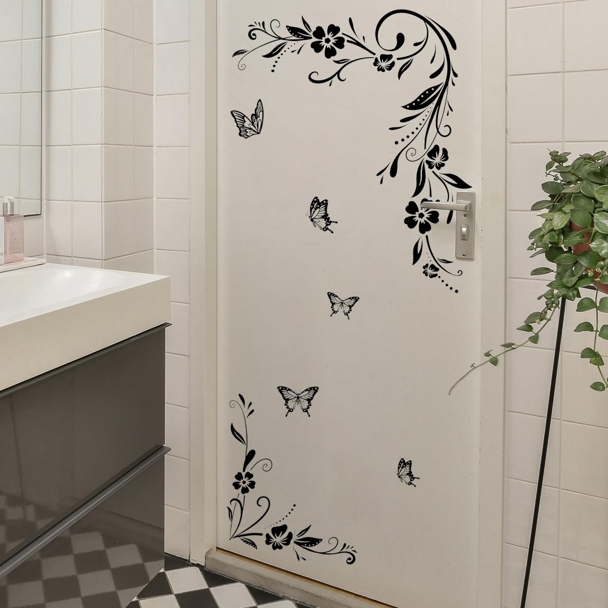 Runtoo Flower Vines Wall Stickers Black Floral Anti-Collision Window Cling Decals Butterfly Glass Door Wall Decor for Bathroom Living Room Bedroom Nursery Office Decoration - Image 3
