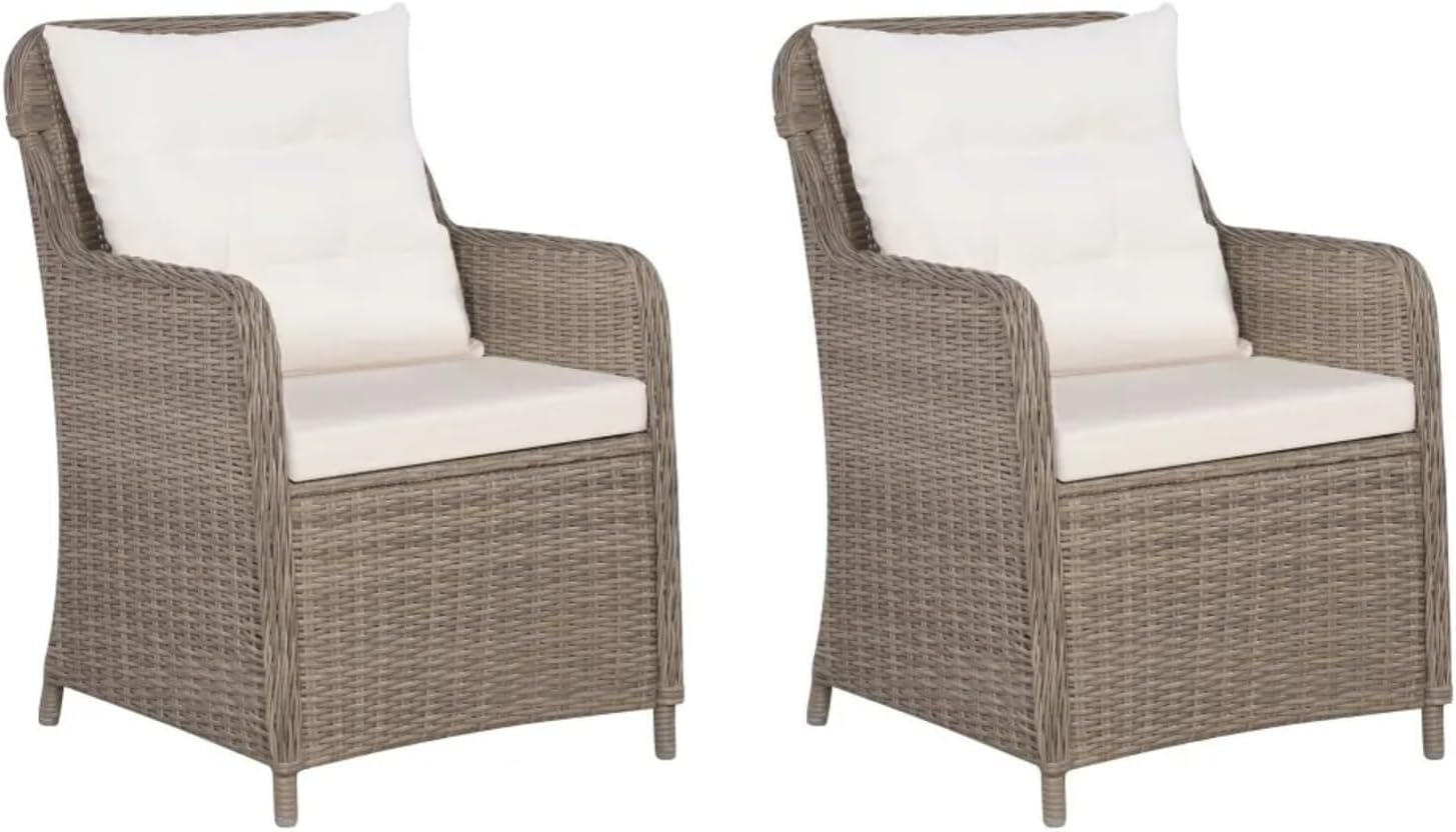 3-Piece Patio Furniture Set, Small Outdoor Wicker Rattan Bistro Set with Cushions & Glass Table for Garden, Balcony, Poolside