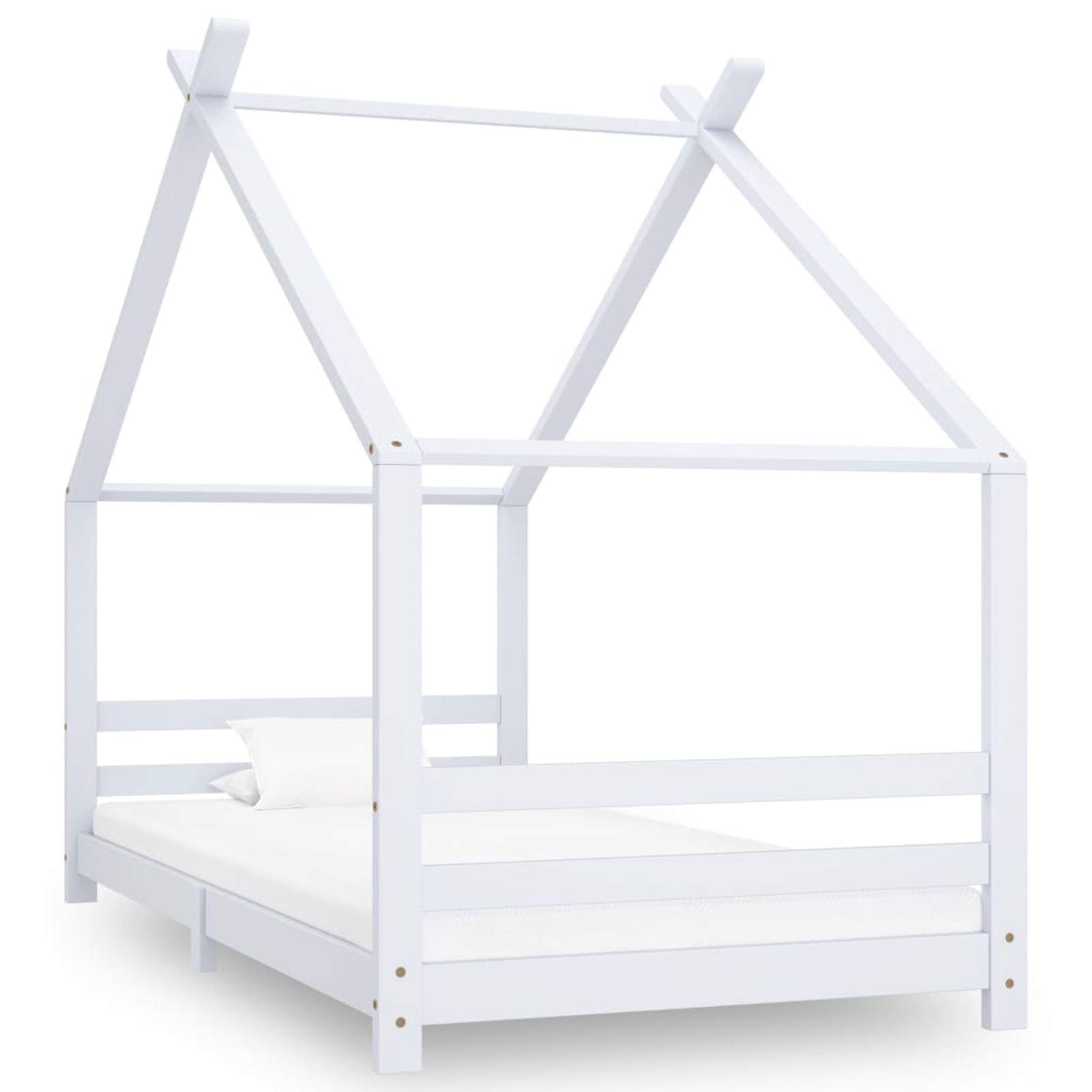 MOONAIRY Kinder-Bettgestell, Bett, Lattenrost, Bettrahmen, Jugendbett, Bed Frame, Weiß Massivholz Kiefer 90x200 cm