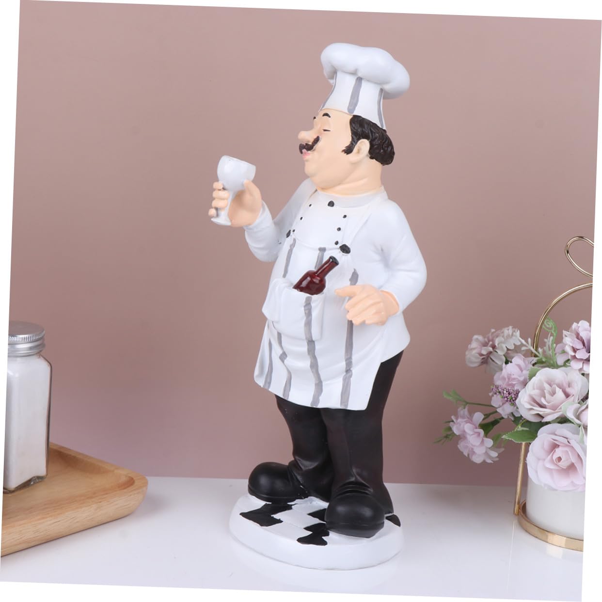 Chef Figura Stabile da Tavolo Statua Decorativa in Resina Bianca Stile Europeo per Cucina e Ristorante come Ornamento Casa o Bar