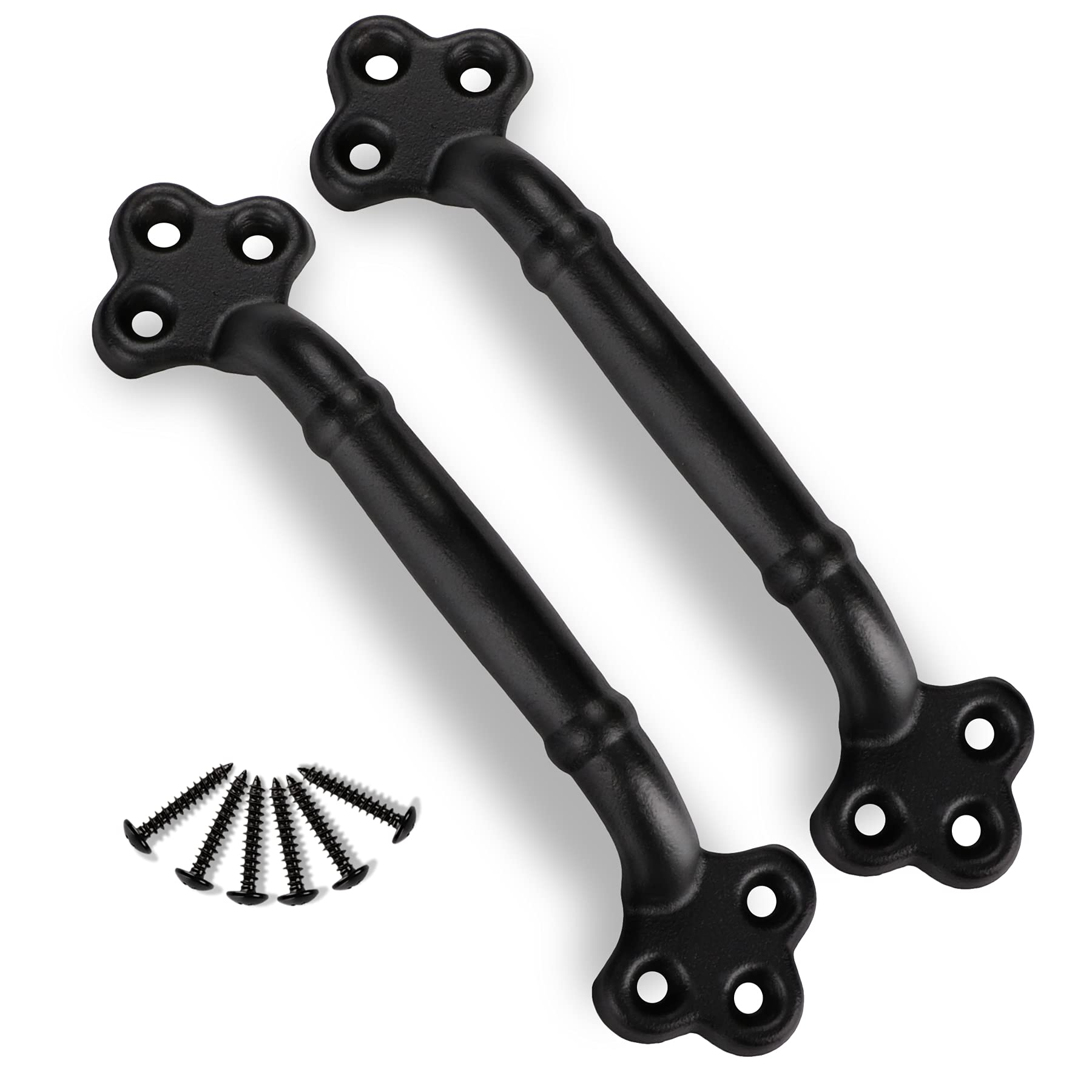 2 Pack 9" Clover Cast Iron Barn Door Handle, Black Gate Pull