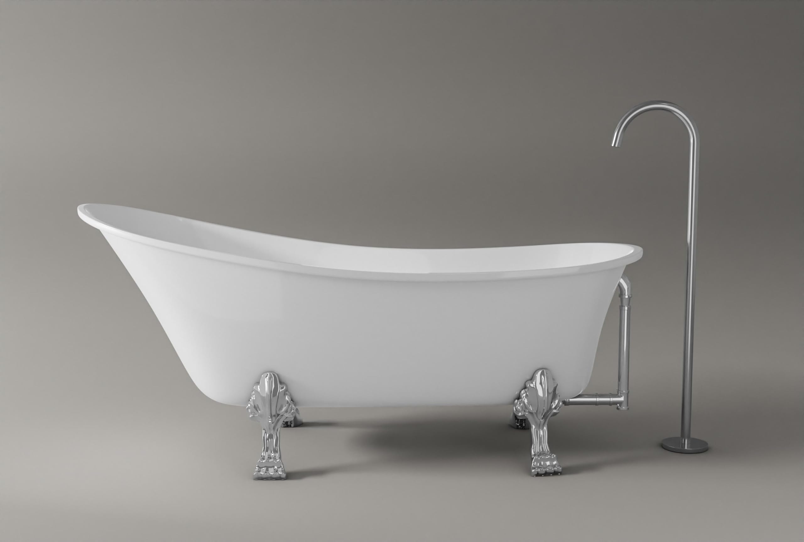 BERNSTEIN Freistehende Badewanne aus Sanitäracryl Nostalgie Wanne mit Doppelwandiger Konstruktion 176 x 71 x 77 cm - 5 Jahre Garantie – Paris in Weiss glänzend - Standfüße in Weiß