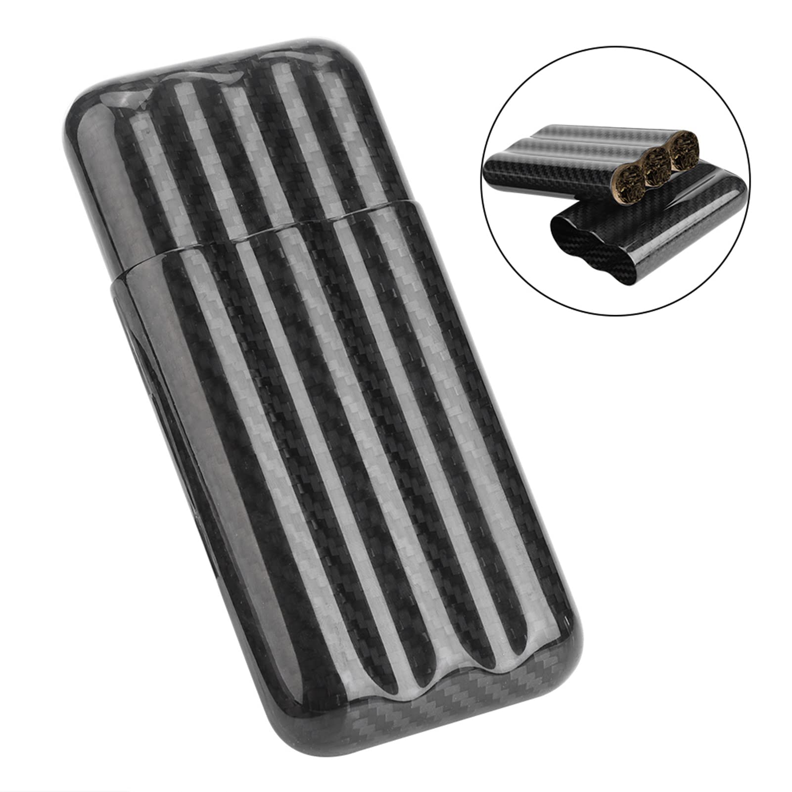 Scatola di Sigari Umidificatori in Fibra di Carbonio 3 Tubi Custodia Viaggio Portaoggetti Scatola Porta Sigaro