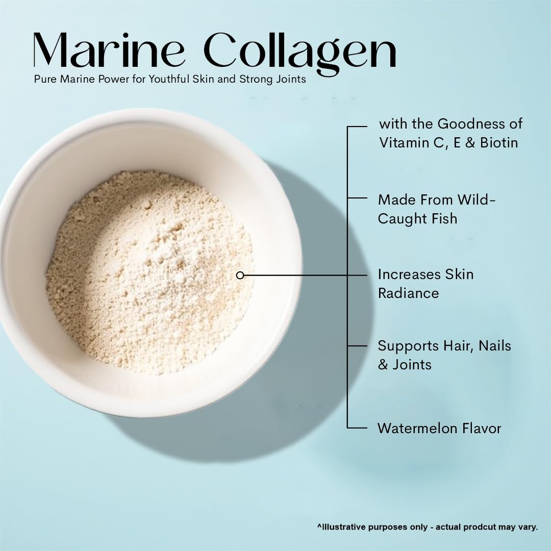Biovencer Marine Collagen Powder 200g Jar – Hydrolyzed Marine Collagen Peptides for Skin Radiance, Glowing Skin, Strong Hair, Healthy Joints & Nails – Watermelon Flavour 2