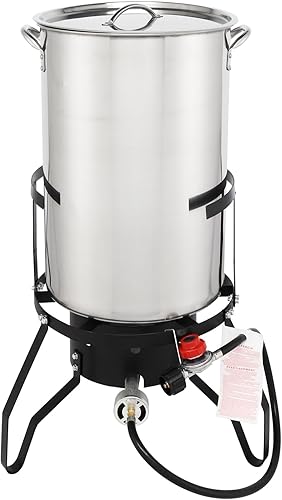 Miniatura 7 de Outvita Juego de freidora de pavo de 50 cuartos de galón, vaporizador de caldera de pescado y mariscos de aluminio con quemador de gas propano de