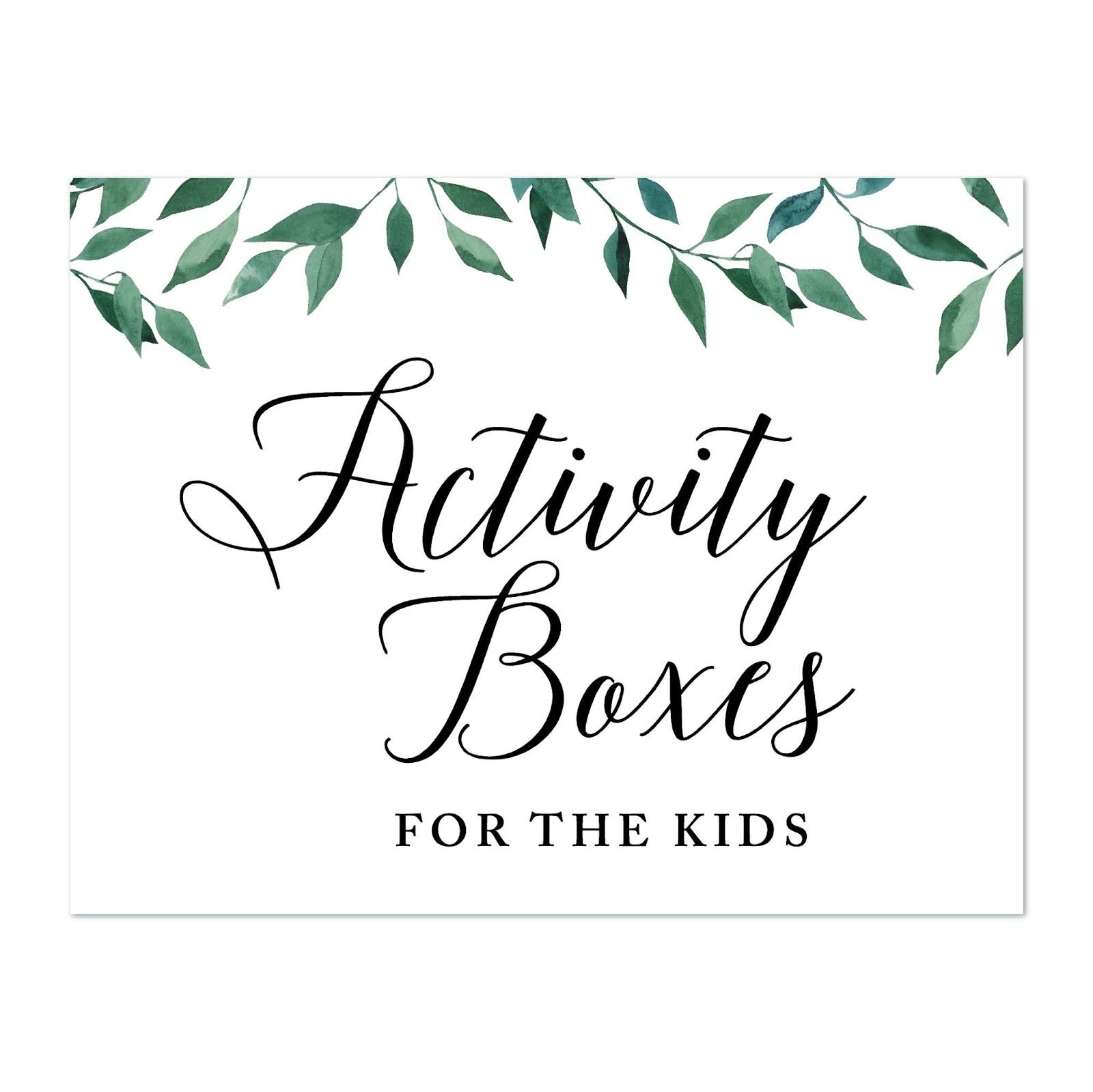 Andaz Press Wedding Party Signs, Natural Greenery Green Leaves, 8.5x11-inch, Activity Boxes for The Kids, 1-Pack