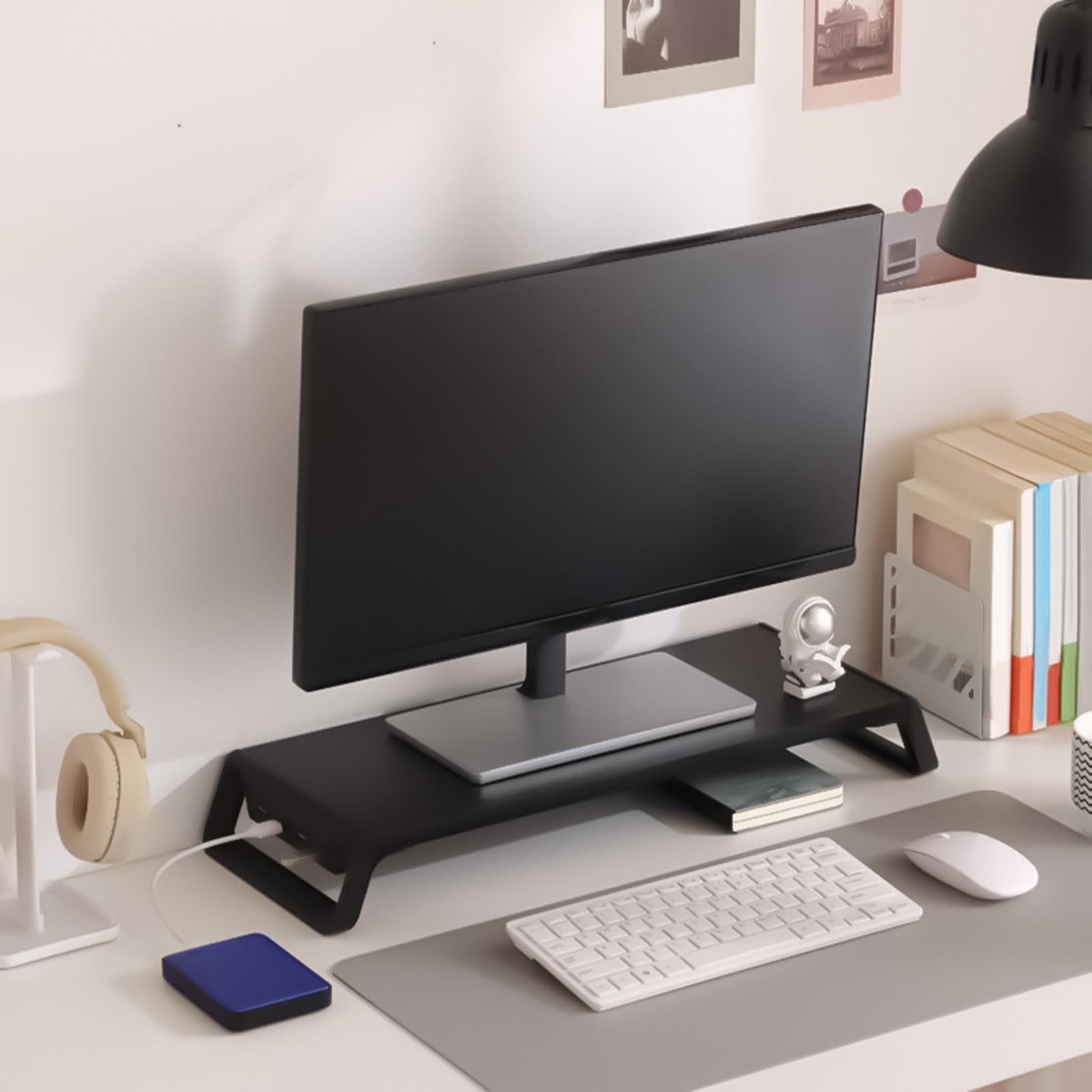 Podwyższenie pod monitor komputera Organizer biurkowy z 4 portami USB | Drewniany Organizer Pod Monitor PC Do Biura, Szkoły, Mieszkania, Akademika, Nauki, Dormitorium, Kawiarni Internetowej
