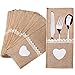 FLOFIA 20pcs Cubiertos Yute Arpillera Saco Bolsas Almacenamiento Tenedor Cuchillo Cuchara con Encaje Corazón para Boda Decoración Mesa Fiestas Navidad Año Nuevo Cumpleaños Suministros, 23 * 10,5cm