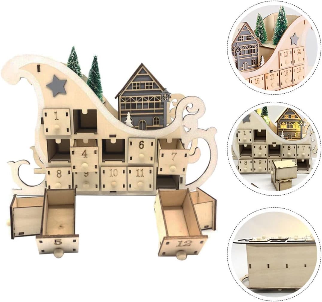 Homoyoyo 1PC wooden christmas calendar wood advent calendar christmas Opening Drawers countdown home decorations ornament vintage pendant