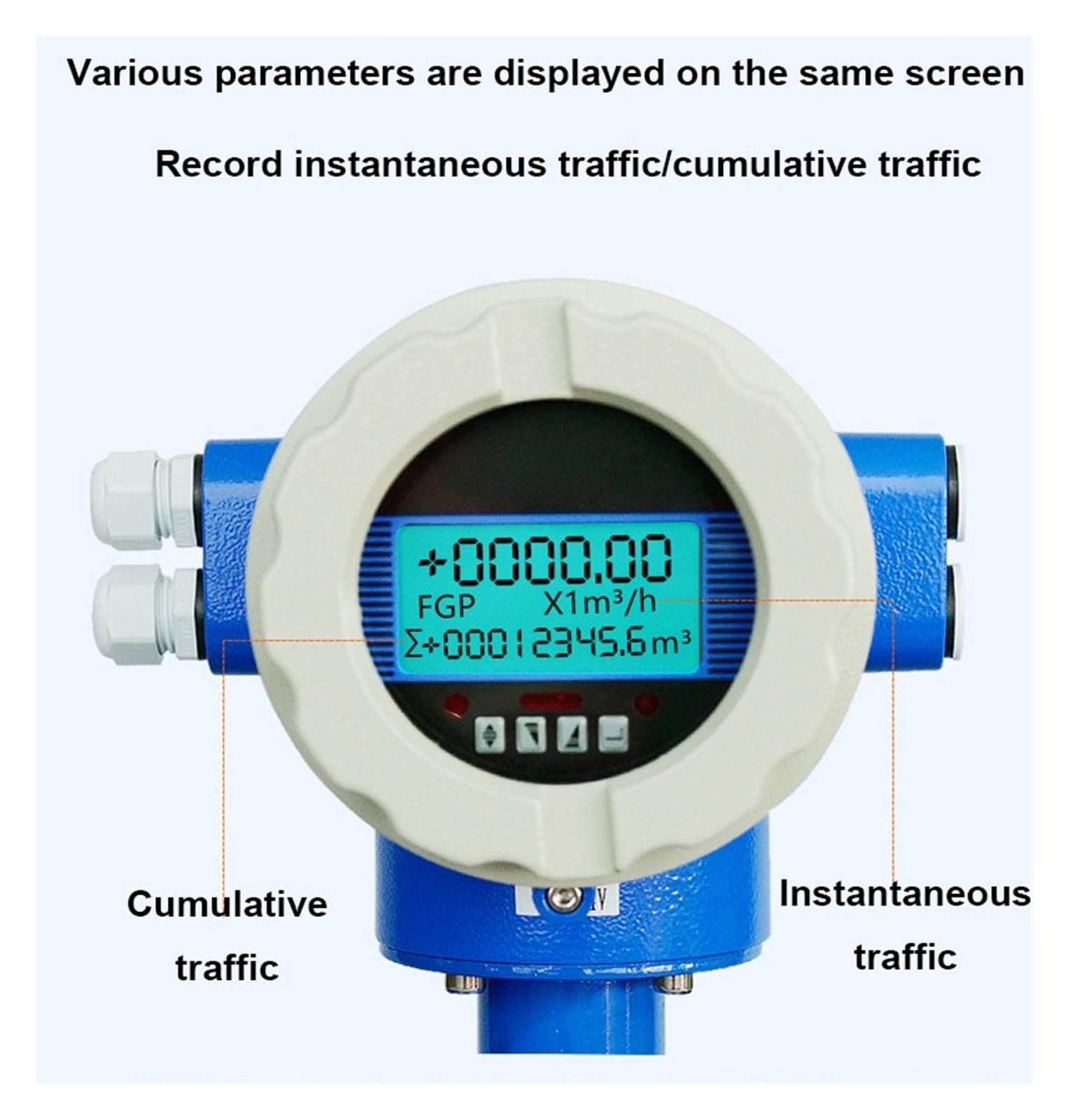 Caudalímetro electromagnético con pantalla digital for tuberías de agua líquida y aguas residuales, 4-20 mA RS485 Lecturas precisas(DN50)