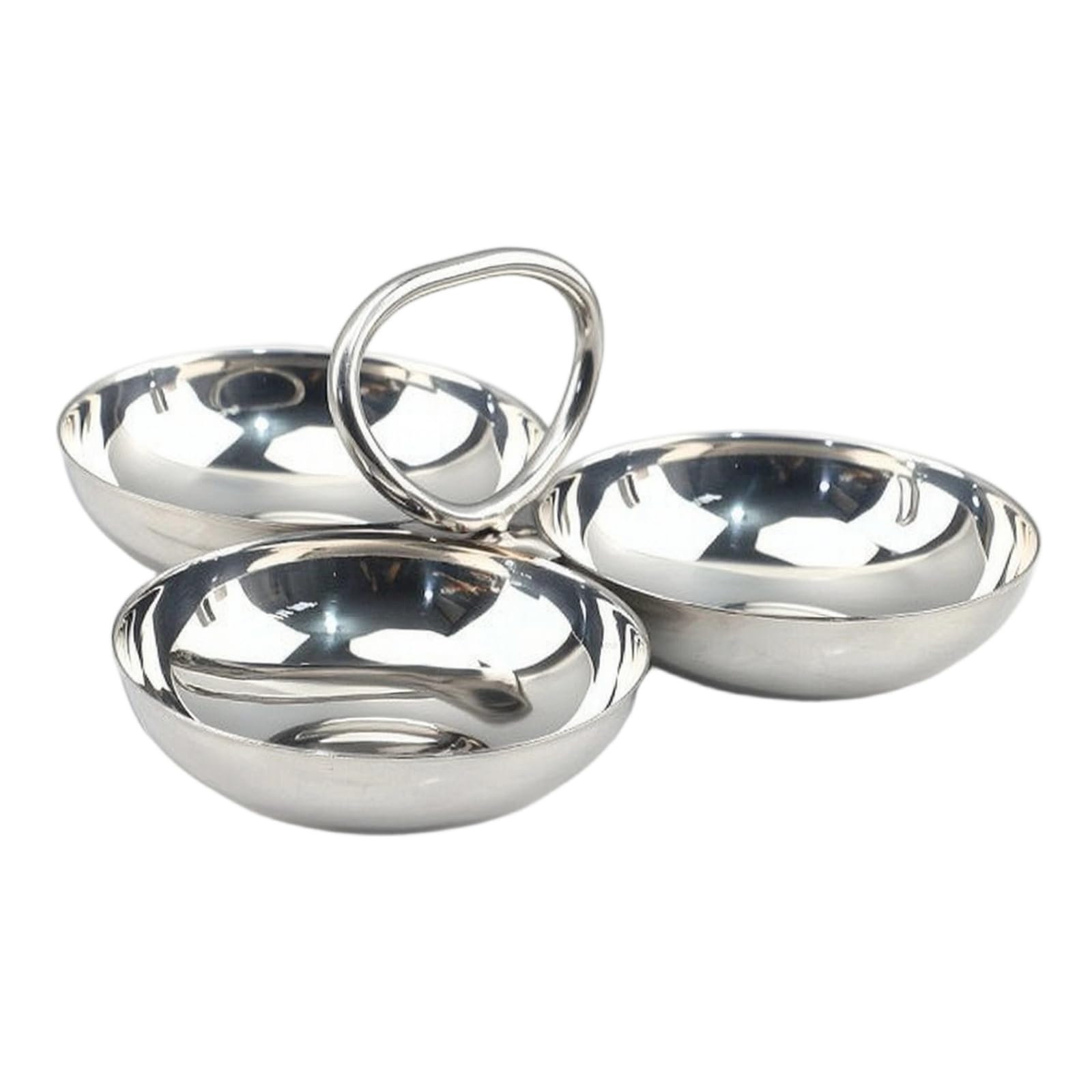 Colcolo Vassoio da Dessert Piatto Servizio Dolci Snack in Acciaio Inossidabile 304 Superficie Specchiata con Maniglia Ciotoline Separate Adatto per Aperitivo, Argento, Manico Piatto