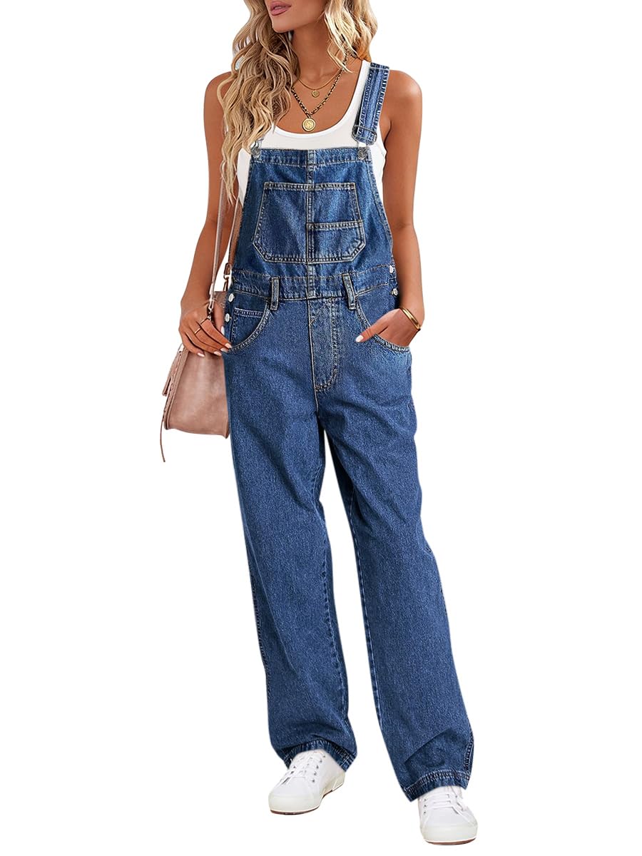 Salopette Jean Femme Large Combinaison sans Manches avec PochesJeans à Bretelles Salopettes en Denim Romper