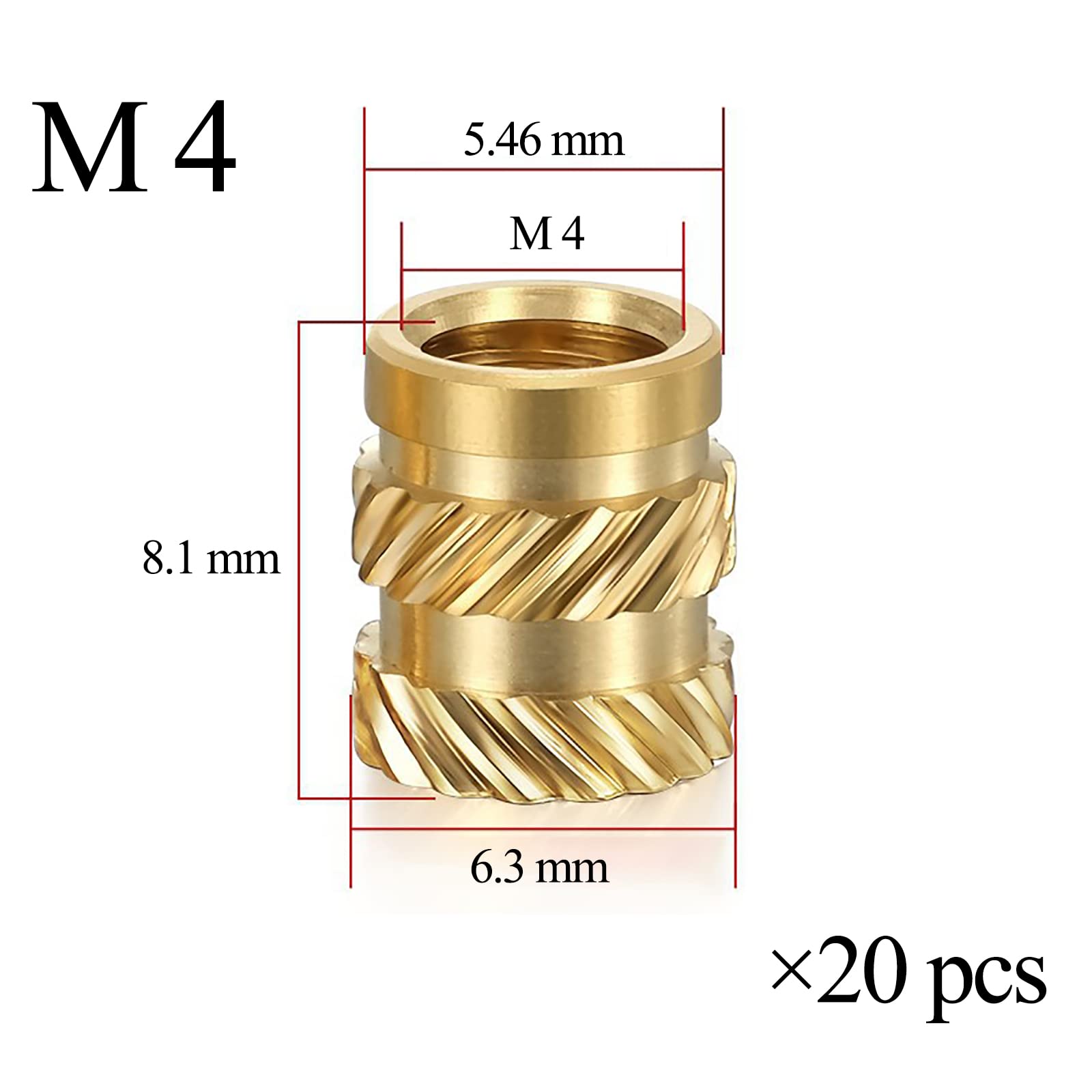 FENGYING 20 Pezzi Inserto Filettato M4, Boccola Filettata in Ottone Zigrinato, per Stampante 3D