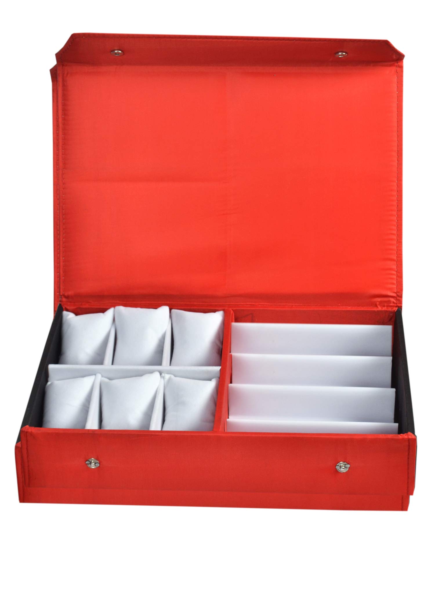 Nooks Watches,Accessories,Jewellery,Sunglass And Eyewear Wooden & Cotton Storage Compartment Organizer Box,Case Cover Zipper (Make In India) | Multicolor | Ww10-Red (B09J8LF5JK) Amazon Price History, Amazon Price Tracker