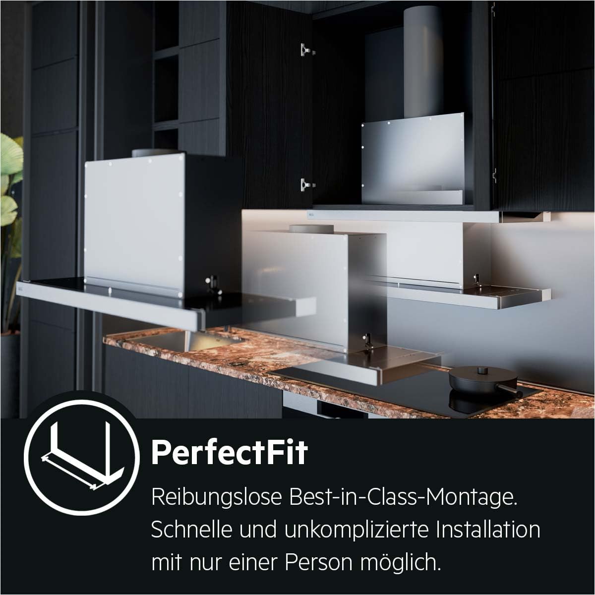 AEG DPE5660B Flachschirm-Dunstabzugshaube 600 m³/h Abluft Umluft LED-Beleuchtung Schwarz