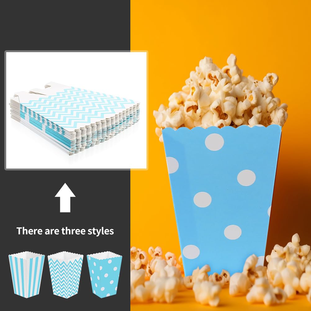 24 Piezas Cajas Palomitas, Cajas de Palomitas Cartón, Caja de Palomitas Fiesta, Bolsas de Palomitas de Maíz, Contenedor de Dulces para Mesa Dulce Comunion, Palomitas, Dulces, Regalos - Azul