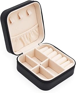 MODENGKONGJIAN Mini Jewelry Travel Case, PU Leather Travel Jewelry Organizer Box, Small Portable Portable Jewellery Storage Holder for Womens Rings Earrings Necklaces Bracelets (Black)