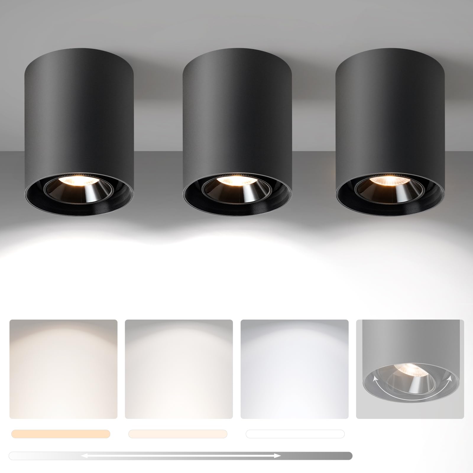 Photo 1 of OKELI Black Modern LED Dimmable Ceiling Light Fixtures for Hallway Kitchen Entryway, 20W 1300LM 2700K-6000K Flush Mount Close to Ceiling Lighting, Cylinder Ceiling Lamps for Living Room 3pack