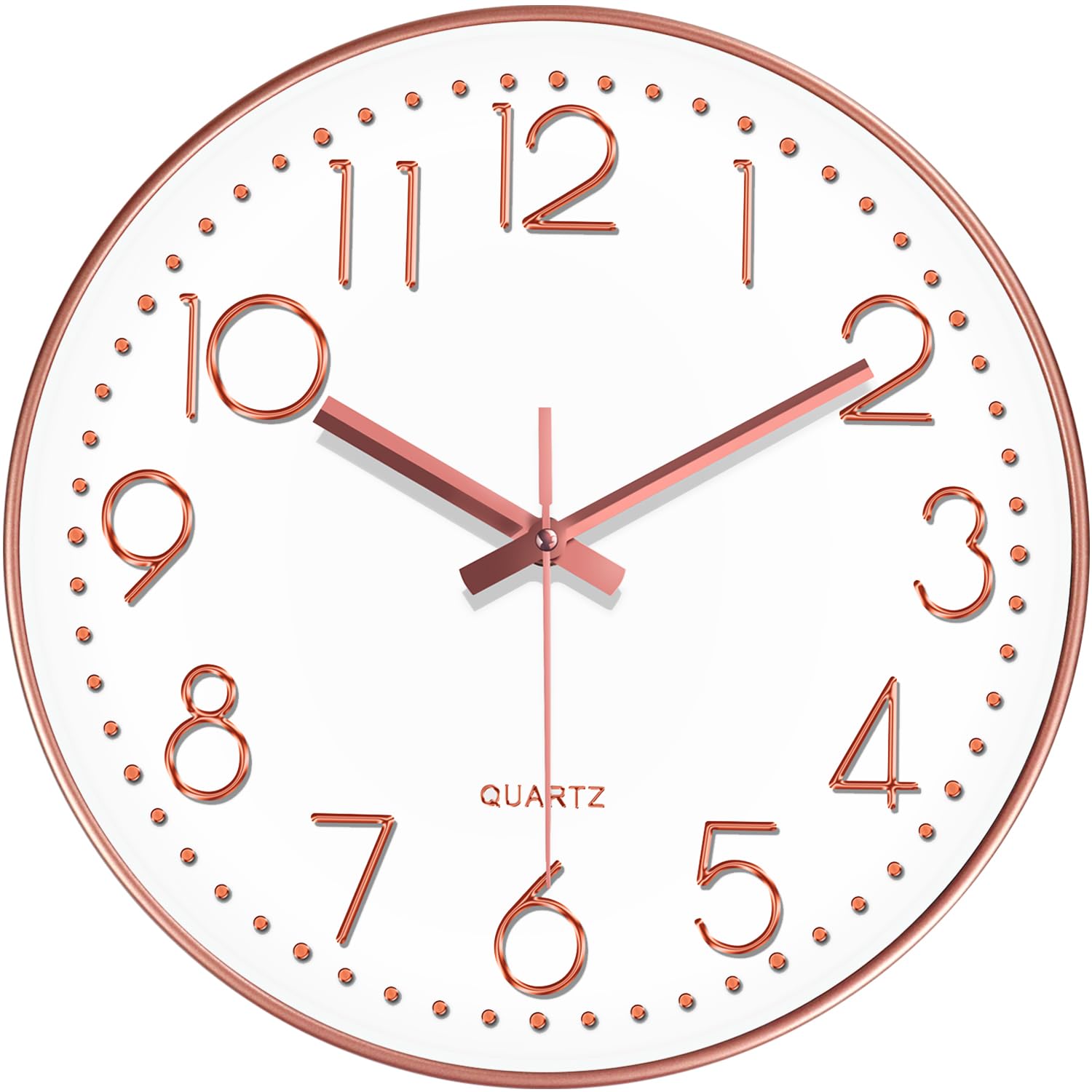 Mabpedo Wall Clock, Silent Wall Clocks Battery Operated 10 Inch- Modern Non Ticking Analog Clock with Large Numerals Tempered Glass Clocks for Bedroom, Living Room, Kitchen, Office Decor, Rose Gold