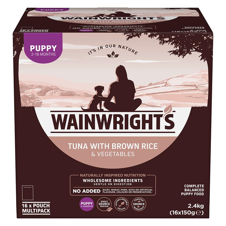 New Puppy Chicken with Brown Rice and Vegetables (PACK OF16X150g) (16 x 150g Pouchs, Puppy Tuna with Brown Rice and Vegetables)