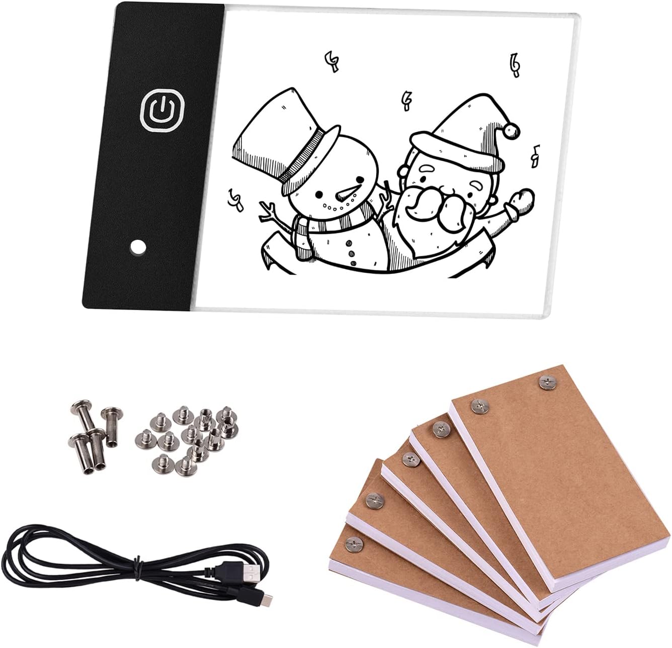 Pepisky Flip Book Kit with Mini LED Light Pad Hole Design 3 Level Brightness Control Light Box 300 Sheets Animation Paper Flipbook Binding Screws for Children Students Adults Drawing Tracing Sketching