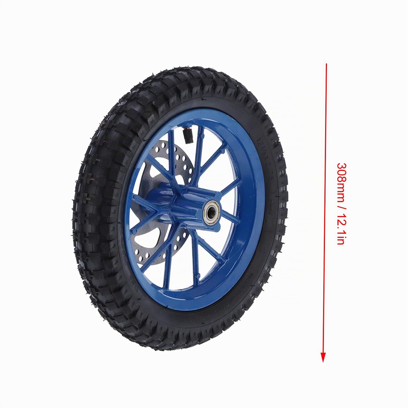 Qiilu Ensemble de Roue Avant de Vélo de Poche 12,5 X 2,75 Pouces pour 47 49 2 Temps Mini Dirt Bike en Caoutchouc Roue Avant Pneu Frein à Disque Pignon Boulons Assemblage (C (Bleu))