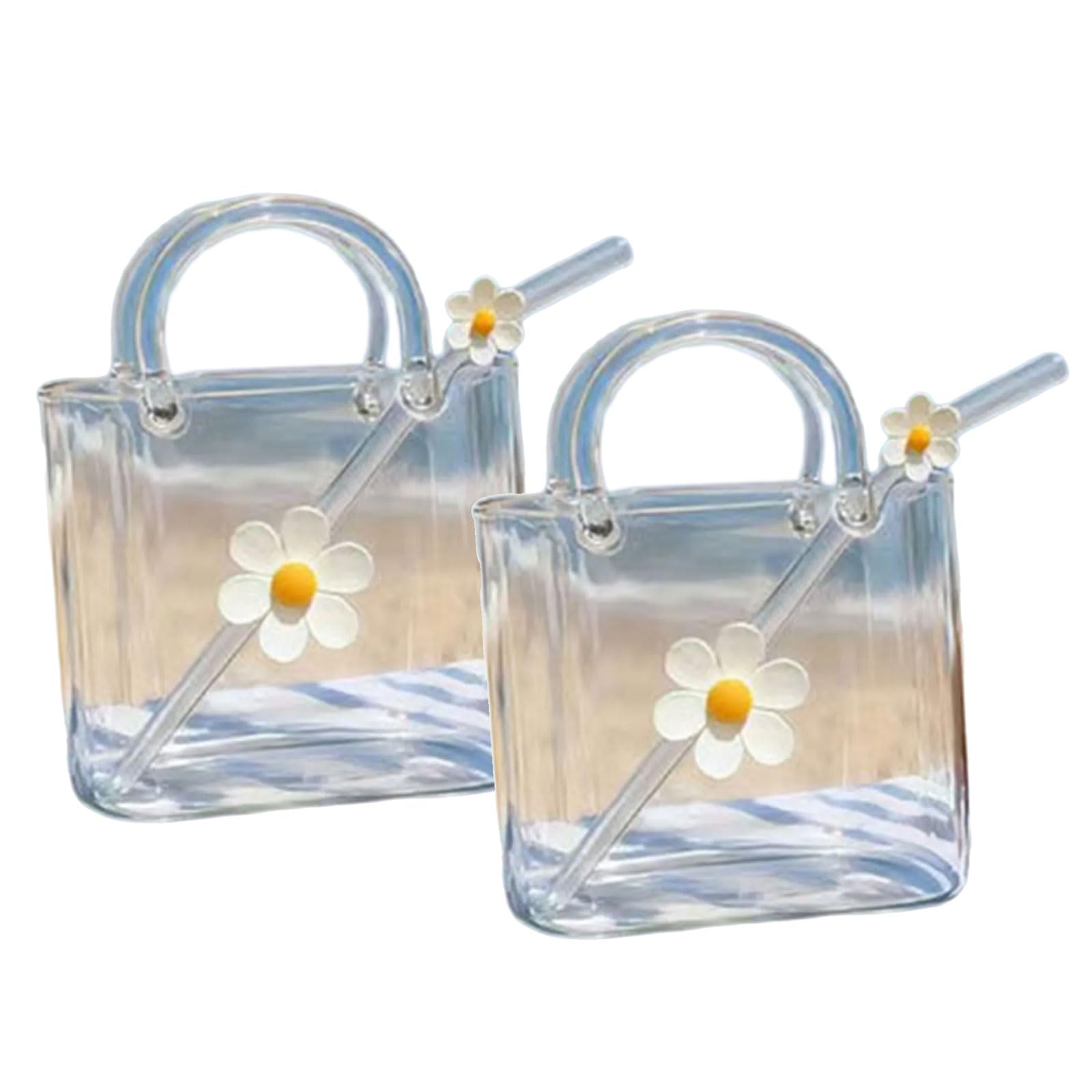 NVOQILIN 2pcs Stylish Handbag Glass Cups with Comfortable Handle for Drinks and Table Decoration Decorative Bowl Glasses