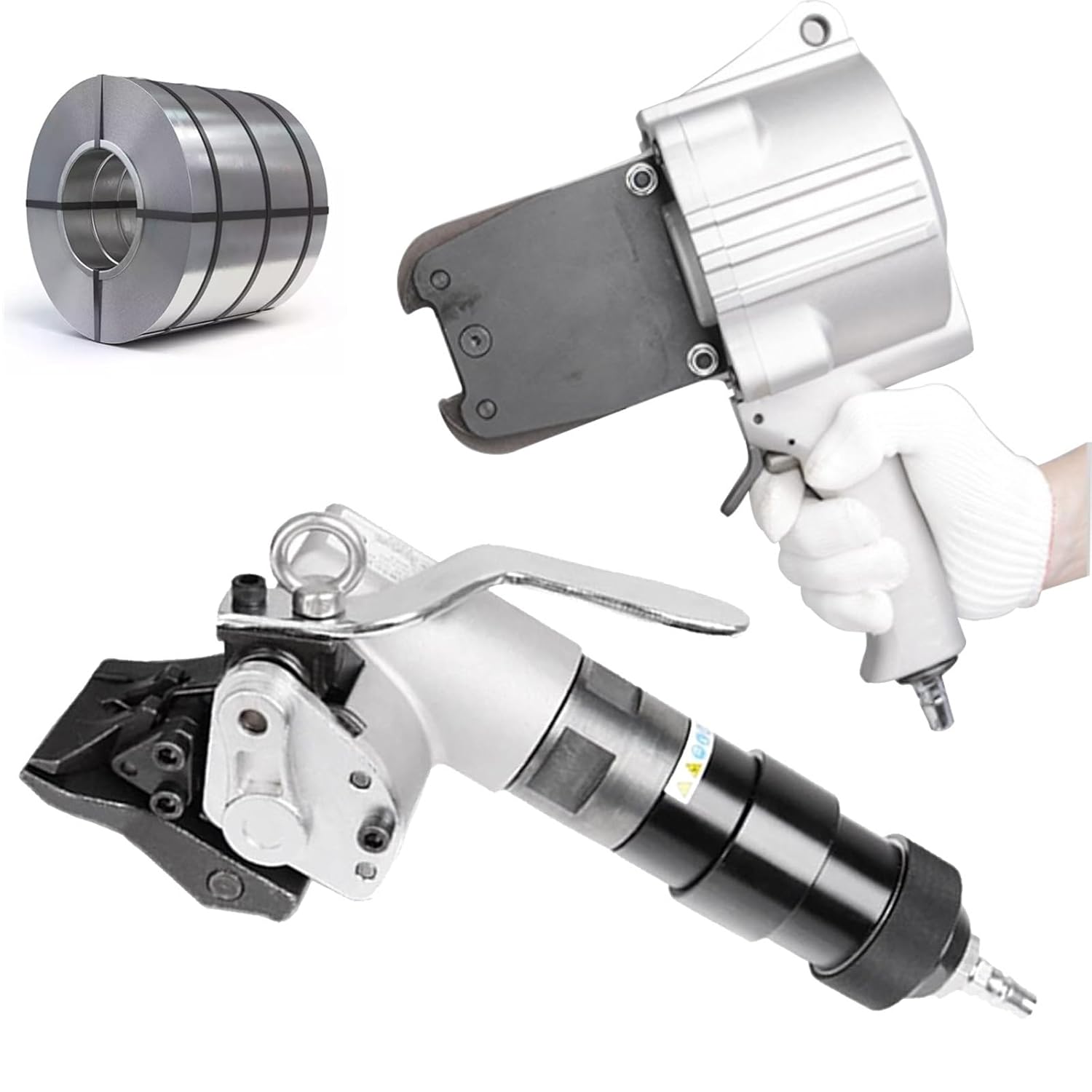 Portable Pneumatic Packaging Machine, Metal Strapping Tool, Tensioner and Cutter Sealer Heavy Duty Baler, 3 in 1 Steel Banding Tools, Strapping Tool for 19mm/25mm/32mm Width Metal Belt(19mm/0.75in)