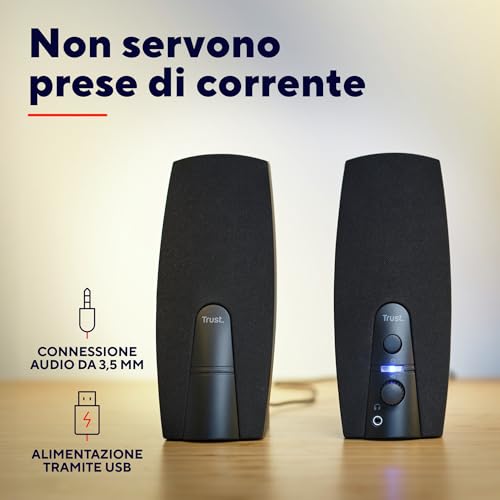 Almo Casse Pc, Set Di Altoparlanti 2.0 Usb Stereo, 10 W, Jack Aux 3.5 Mm, Connettore Per Cuffie, Casse Per Pc Fisso, Altoparlante Per Computer, Portatile, Nero - Casse per PC - Immagine 2