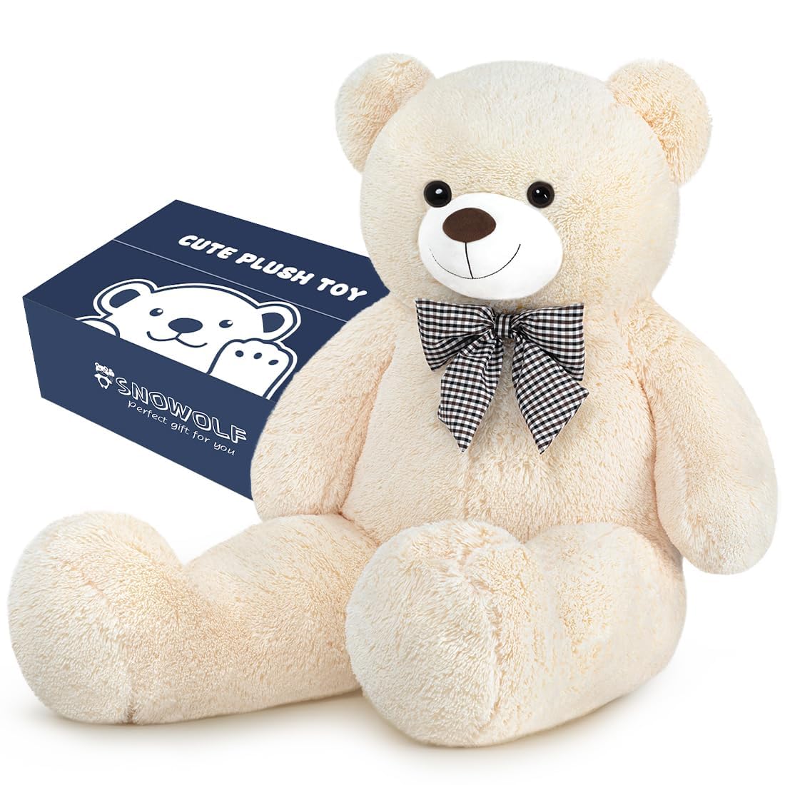 SNOWOLF XXL Teddybär 120cm Riesen Weiches Spielzeug groß Stofftier Plüschtier Plüschbär Kuschelbär Teddy Bär Geschenk (1.2m, Beige)