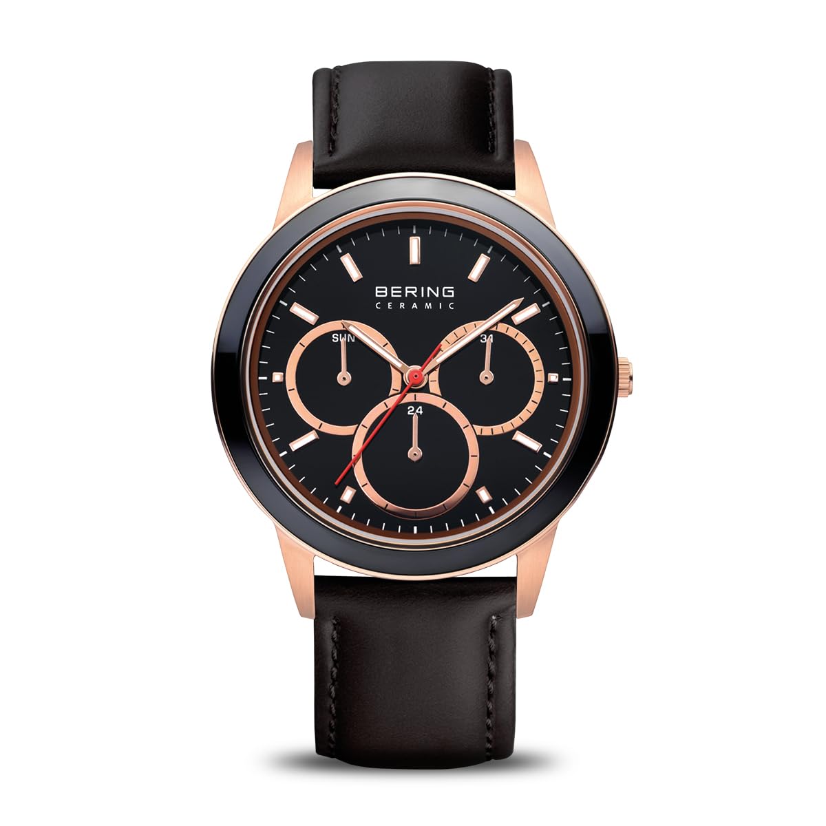 BERING Unisex Analog Quartz ceramic collection Watch with Calfskin Leather Strap and Sapphire Crystal 33840-446